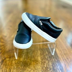 Toddler unisex black leather VANS slip-on sneaker - Sz 7